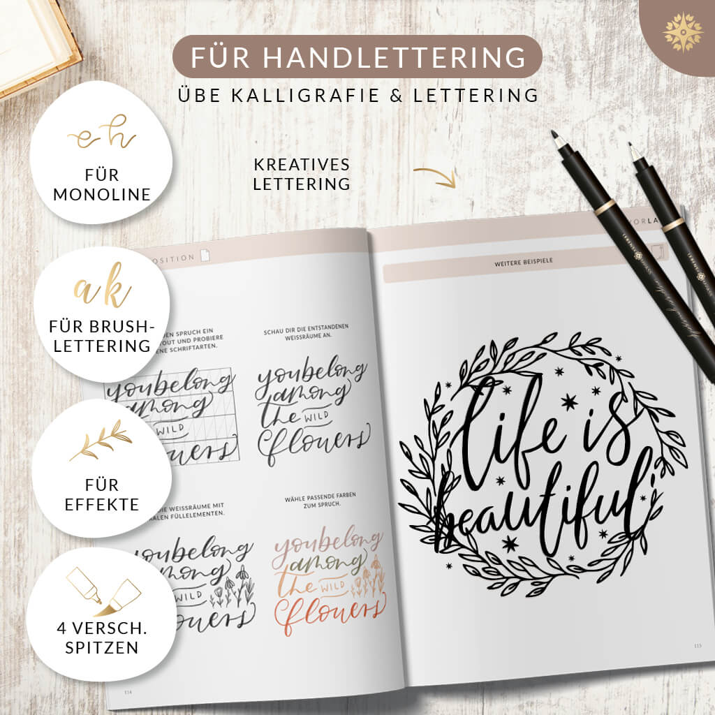Handlettering Stifte Set - 6 schwarze Stifte - Image 5